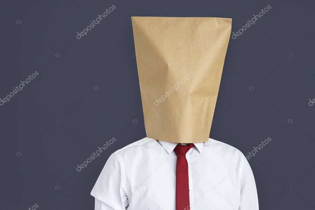 businessman Cover Face with Paper Bag