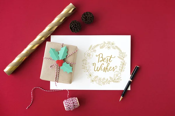 Tarjeta de felicitación y caja de regalo — Foto de Stock