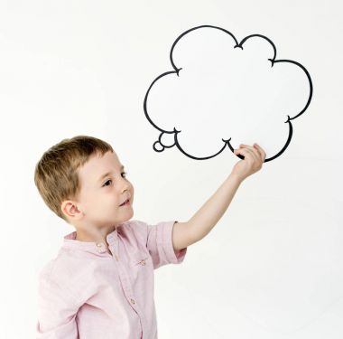 boy holding paper cloud clipart