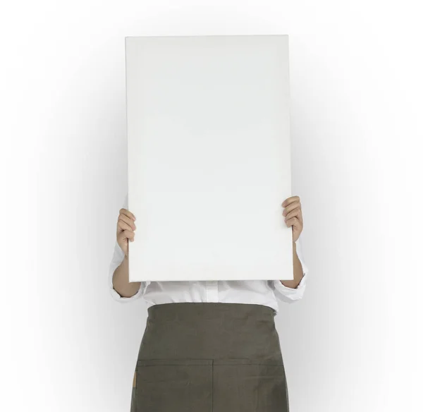 Woman holding empty placard — Stock Photo, Image