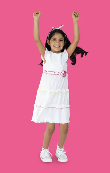 Κορίτσι εκμετάλλευση τα χέρια ψηλά — Φωτογραφία Αρχείου