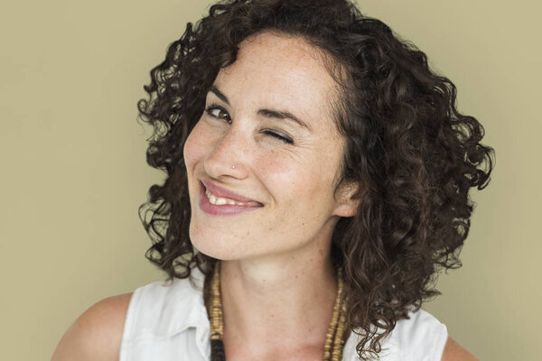 Caucasian woman with curly hair
