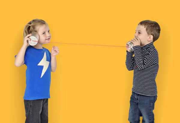 children talking on String Phone