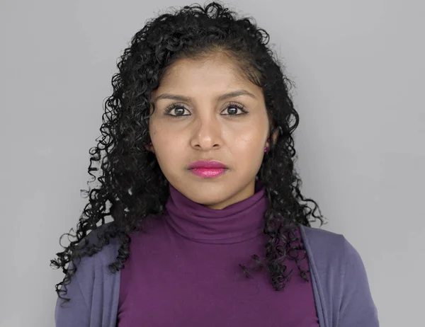 Beautiful hispanic woman with curly hair — Stock Photo, Image