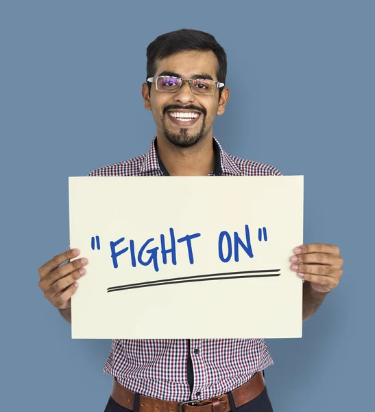 Indian man holding placard — Stock Photo, Image