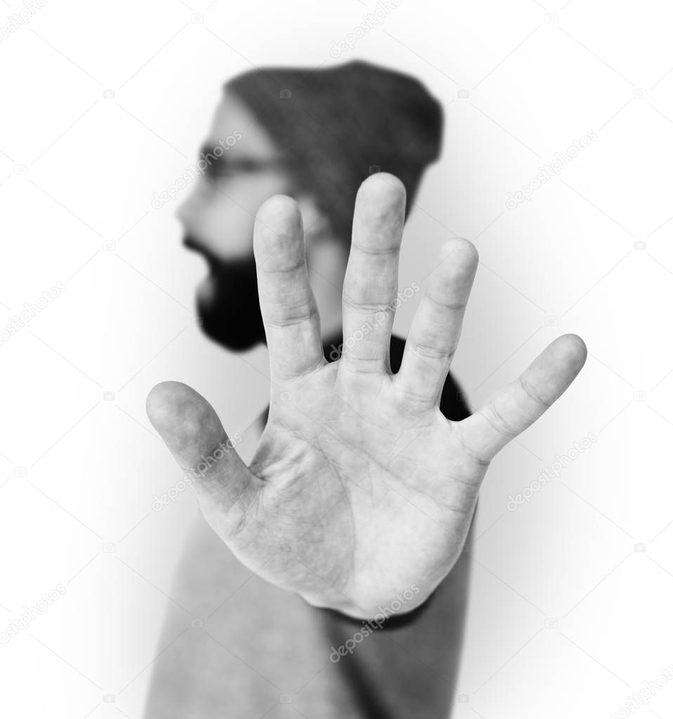 Caucasian Man gesturing stop hand