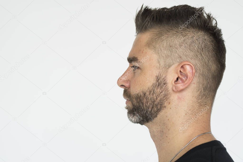 Caucasian Man with beard posing in studio 
