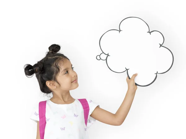 Girl Holding Papercraft Cloud — Stock Photo, Image