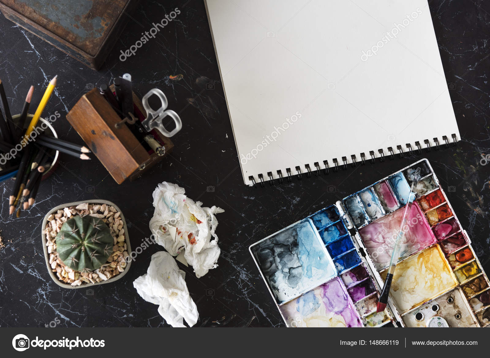 Painting paper on workplace table Stock Photo by ©Rawpixel 148666119