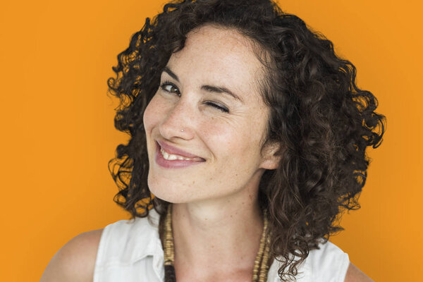 Caucasian woman with curly hair
