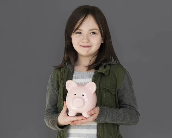 小さな女の子持株 piggybank — ストック写真