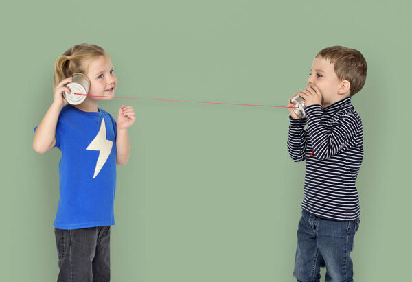 children talking on String Phone
