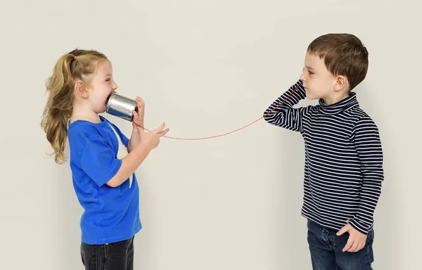 Children talking on String Phone — Stock Photo, Image