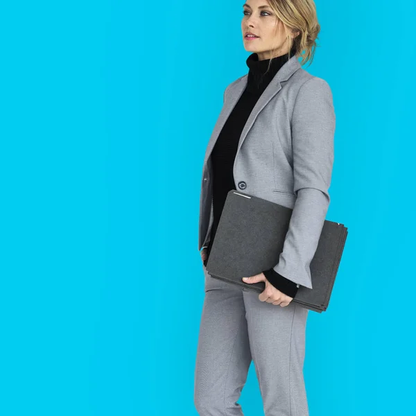 Beautiful blonde businesswoman in suit — Stock Photo, Image