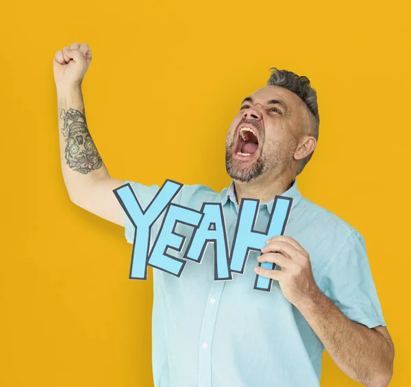 Man holding letters YEAH — Stock Photo, Image