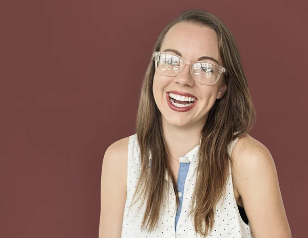 Mulher alegre caucasiana rindo — Fotografia de Stock