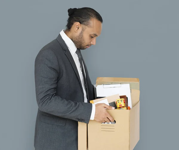 Indian Businessman carrying box — Stock Photo, Image