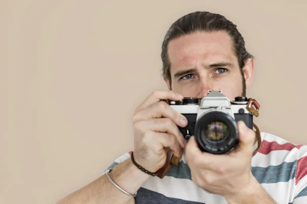Φωτογράφος άνθρωπος με μηχανή — Φωτογραφία Αρχείου