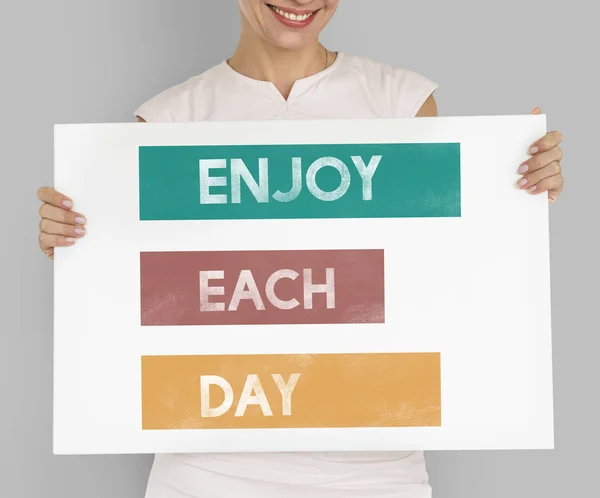 Woman holding placard — Stock Photo, Image