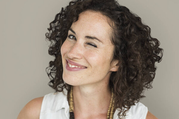 Caucasian woman with curly hair