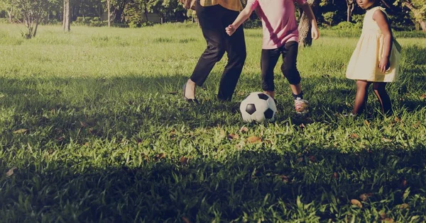 Familjen umgås i park — Stockfoto