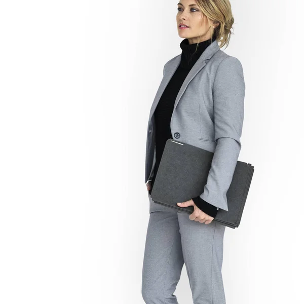 Beautiful blonde businesswoman in suit — Stock Photo, Image