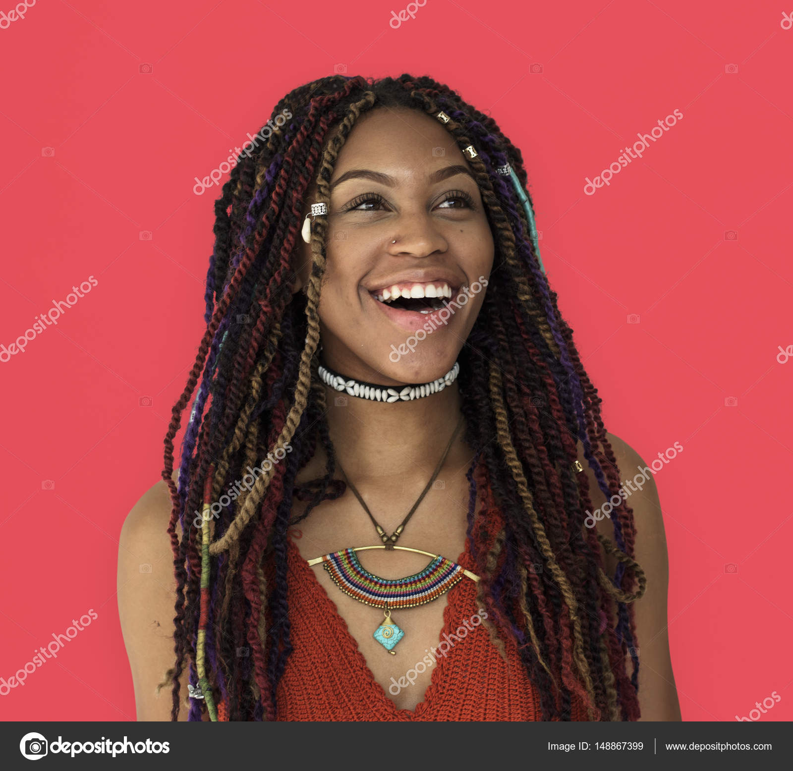 African Woman With Dreadlocks Laughing Stock Photo
