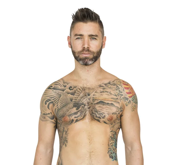 Tatuado bonito homem — Fotografia de Stock