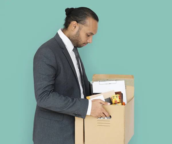 Indian Businessman carrying box — Stock Photo, Image