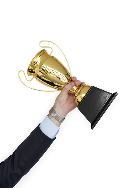 Obchodní muž hospodářství trophy — Stock fotografie