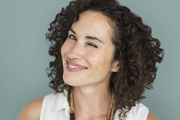 Caucasian woman with curly hair