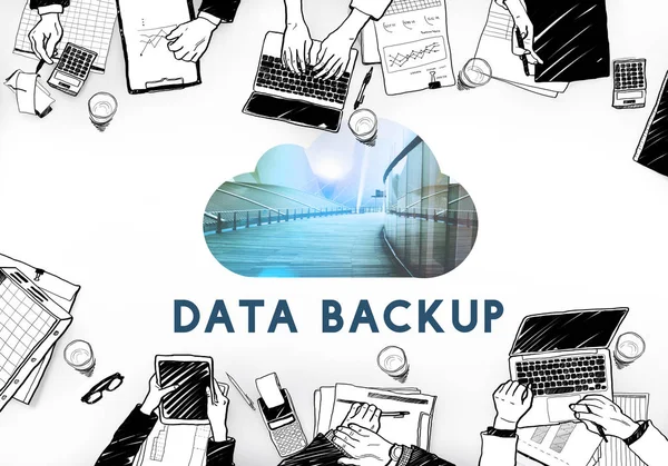 Back-up en werkplek gegevenstabel — Stockfoto