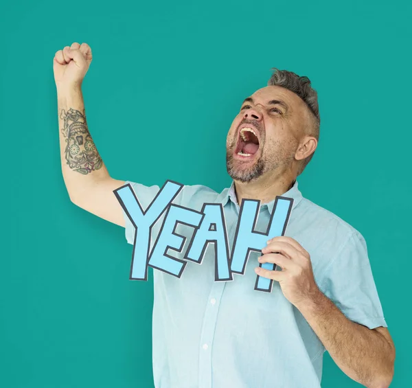 Man holding letters YEAH — Stock Photo, Image