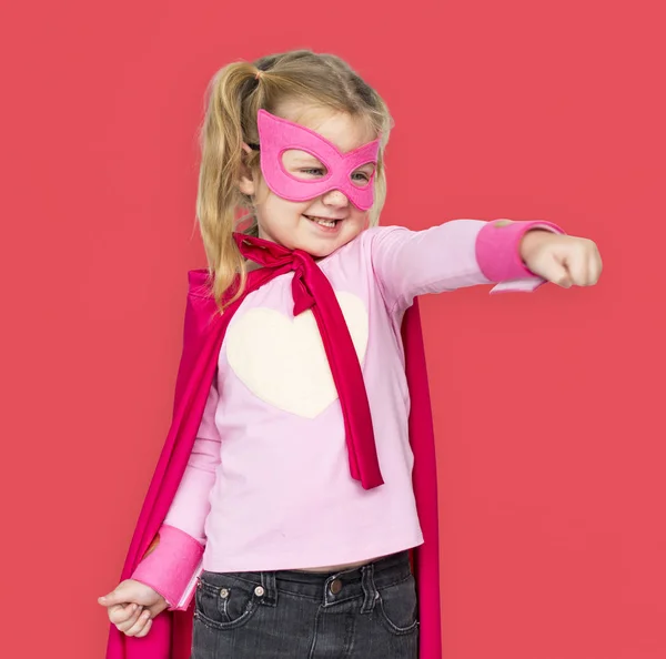 Menina Vestir-se em traje de super-herói — Fotografia de Stock