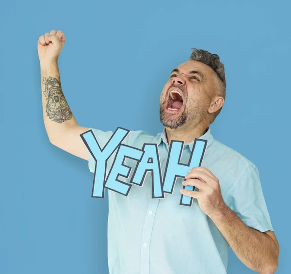 Man holding letters YEAH — Stock Photo, Image