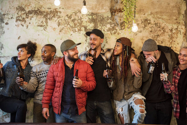 Diverse People Hang Out Pub 