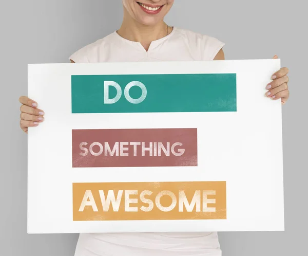 Woman holding placard — Stock Photo, Image