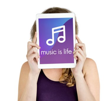 Dijital Tablet ile yüz kapsayan kadın