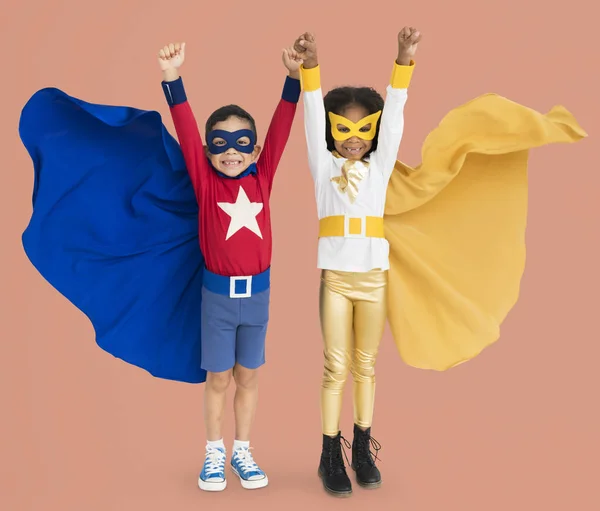 Adorable children in superhero costumes — Stock Photo, Image