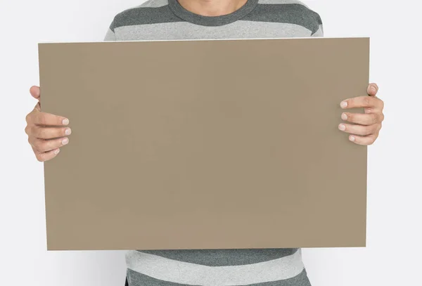 Homem segurando banner Placard — Fotografia de Stock