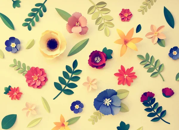 Tropische kleurrijke Papercraft bloemen — Stockfoto