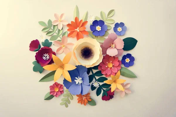 Τροπικά λουλούδια πολύχρωμα Χαρτοκοπτική — Φωτογραφία Αρχείου