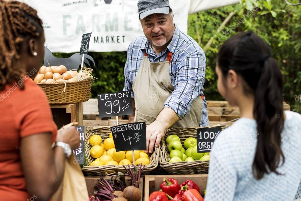 Greengrocer selling organic agricultural products