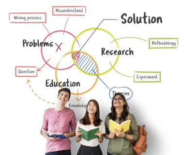 ayakta ve kitap tutan öğrenciler