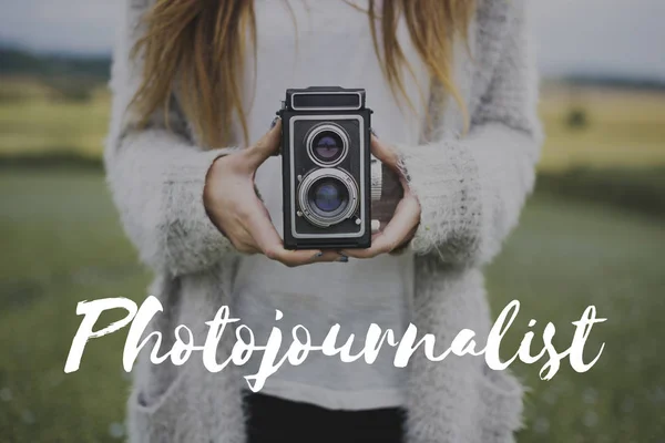 Woman with vintage camera — Stock Photo, Image