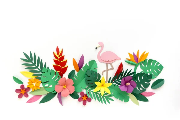 Artesanía de papel Flamingo y plantas — Foto de Stock