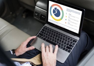 Takside laptop kullanan iş kişi 