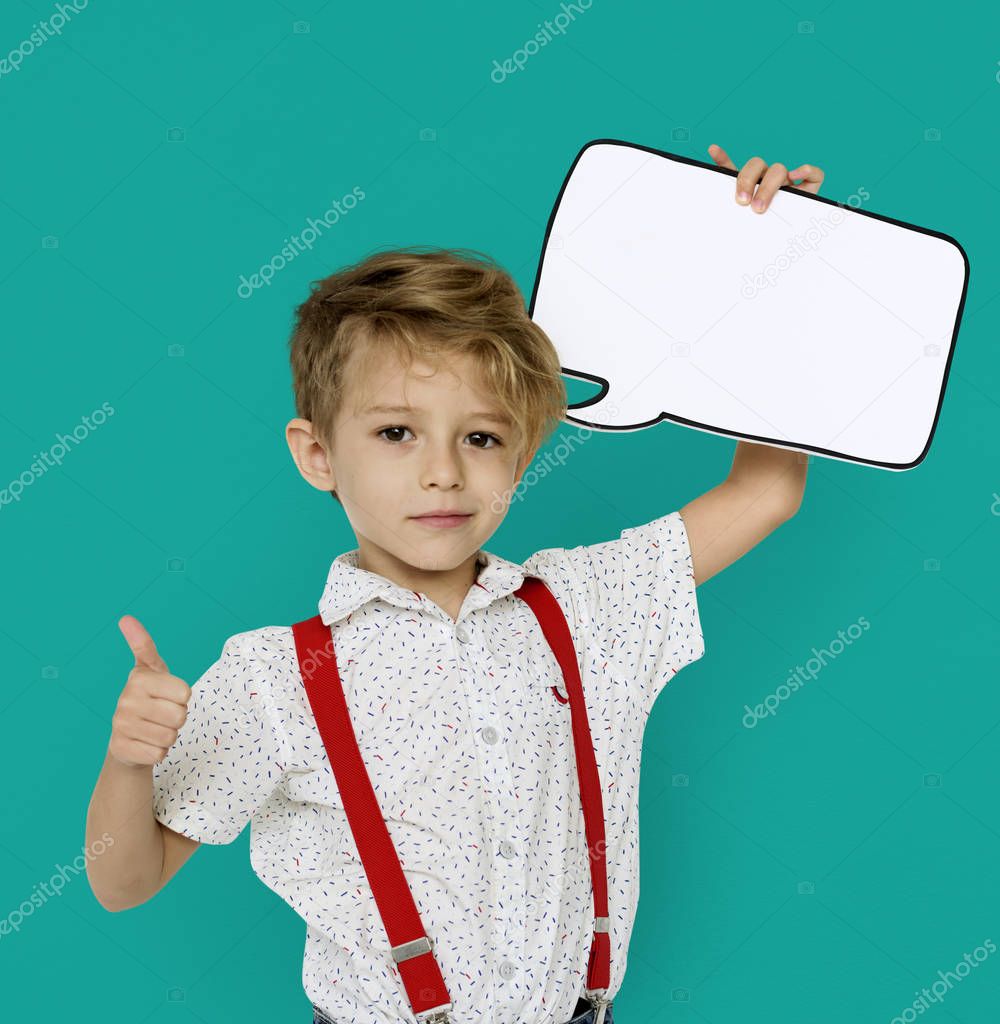 Boy Holding Papercraft Speech Bubble