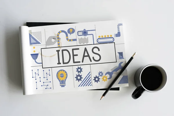 Drawing book and coffee cup — Stock Photo, Image