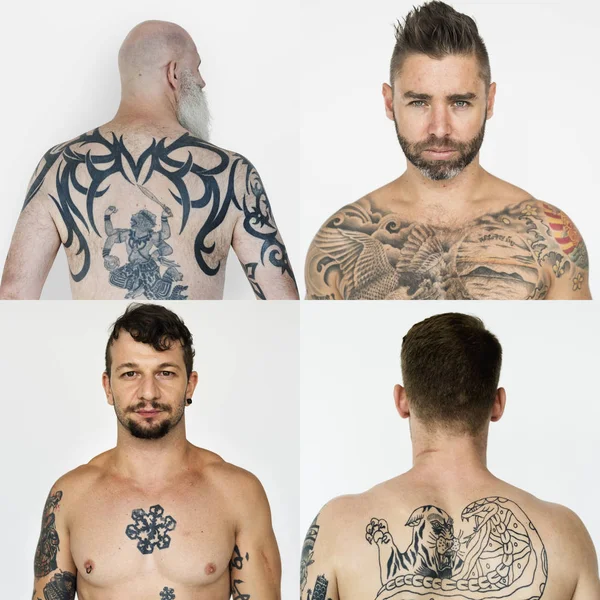 Чоловіки розмаїття показують татуювання — стокове фото